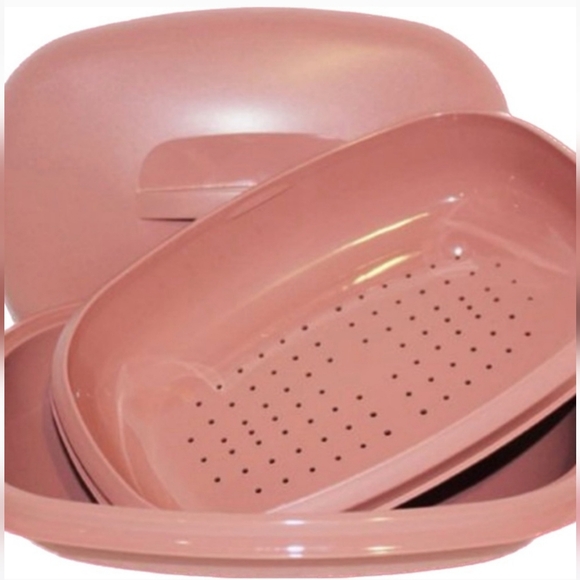 Tupperware Microwave Steamer Serving Bowl 3 Piece Dusty Rose Pink 1273-3 Vintage - Picture 2 of 14